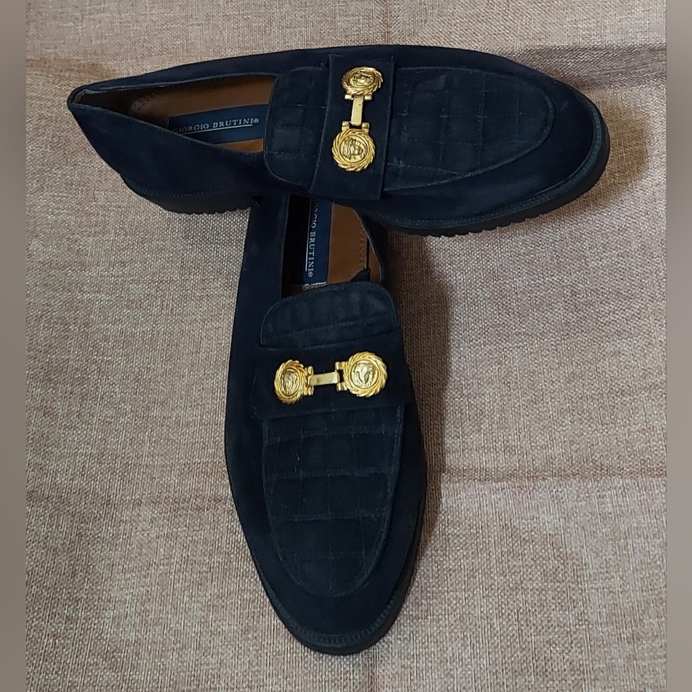 GIORGIO BRUTINI 153013 MEN'S NAVY BLUE SUEDE BIT SLIP-ON LOAFERS SIZE 9 M